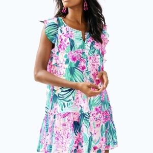 NWT Lilly Pulitzer Nora Dress in Multi Via Flora Pink and Teal Size XLarge